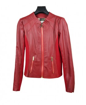 Leather jacket with stretch...