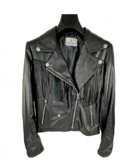 Leather jacket with fringes