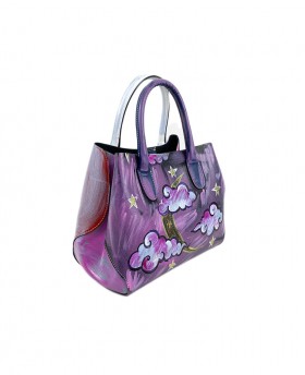 Small Hand-painted Leather Handbag "Clouds"