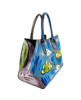Hand-painted Leather Handbag "Clouds"