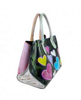 Hand-painted Leather Handbag "Hearts"