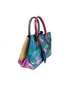 Small Hand-painted Leather Handbag "Flamingo"