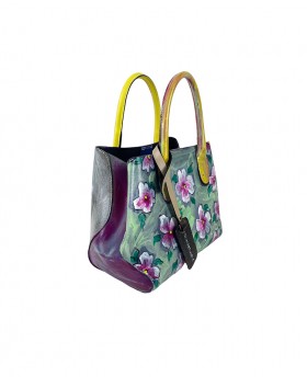 Small Hand-painted Leather Handbag "Flowers"