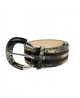Genuine Leather belt with double Suede stripes Dark Brown