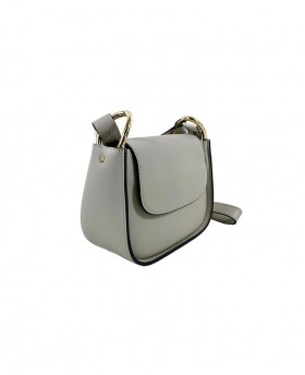 Bag with flap and leather shoulder strap
