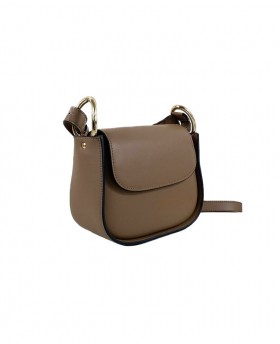 Bag with flap and leather shoulder strap
