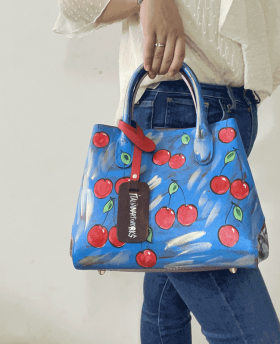 Small Hand-painted Leather Handbag "Cherry"