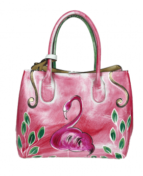Hand-painted Leather Handbag "Flamingo"