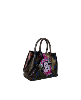 Small Hand-painted Leather Handbag "Mickey Mouse"