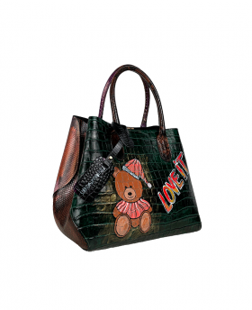 Hand-painted Leather Handbag "Disney Bear"